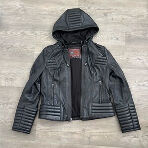 First Classics Hooded Leather Motorcycle Jacket